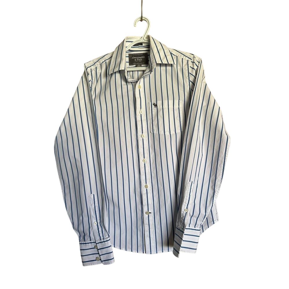 Abercrombie and Fitch White with Blue Striped Muscle Shirt Size Small